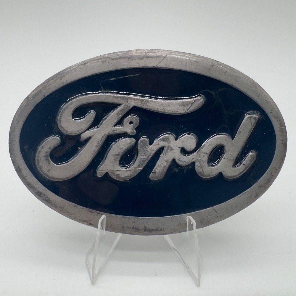 Vintage Ford Oval Belt Buckle Blue Enamel Official Licensed Product USA